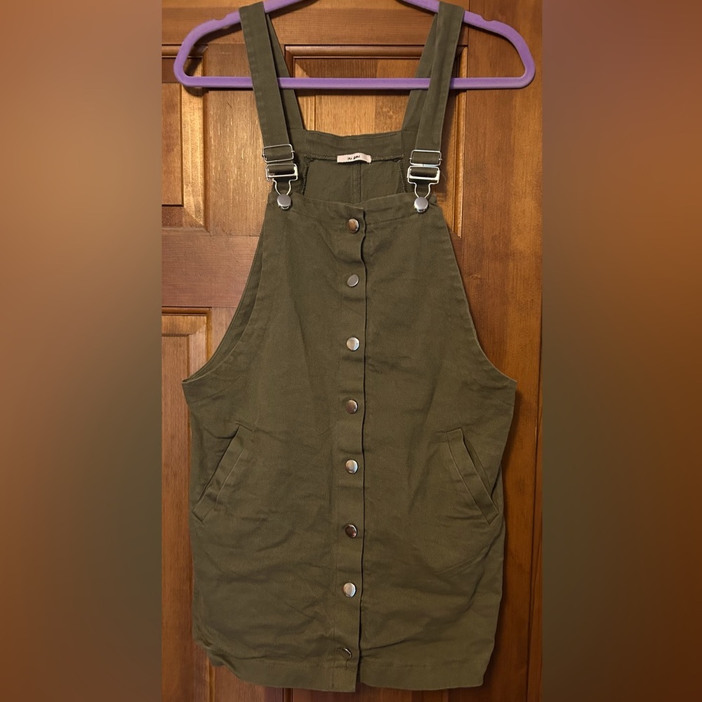 Mi Ami Olive Green Button-Front Women's Overall Dress